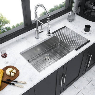 36"X19"X9" Undermount Single Bowl Sink In Stainless Steel 16 Gauge, Fast Drainage Design, - Condensation Protection, Installation Guide Provided Kitchen Sink, Gauge Steel, Large For Stacking Dishes,
