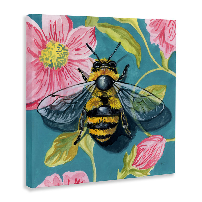 Abeille floue sur toile à motif floral, design par Kate Jarvik Birch, H 30 po x l 30 po
