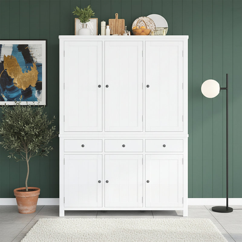 Grand garde-manger autoportant Farmhouse de 74,8 po de hauteur, grande armoire de rangement avec tablettes de porte, tablettes réglables, plateaux coulissants et tiroirs