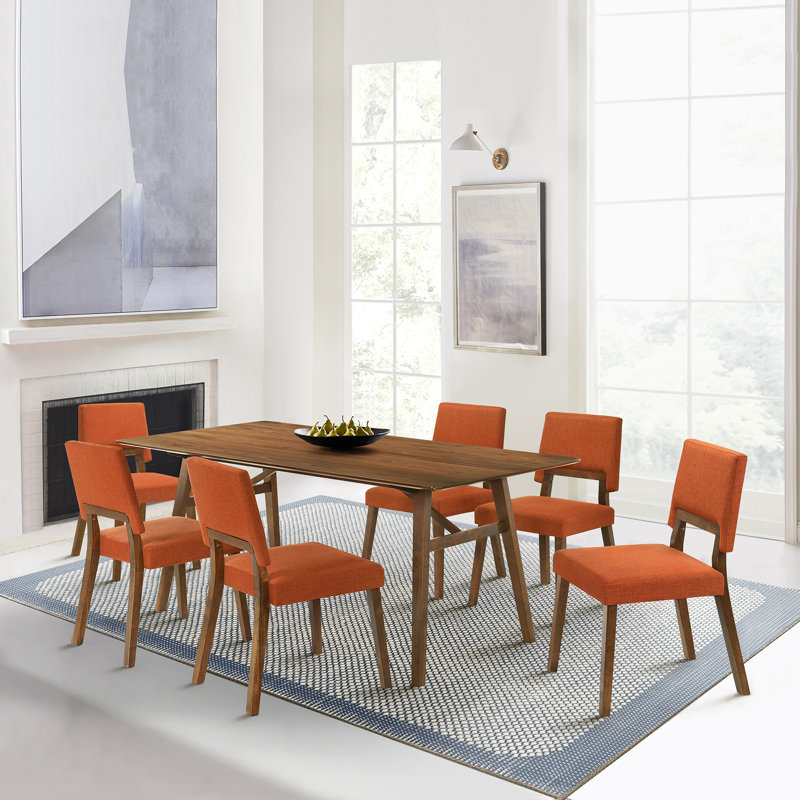 Flaner 6 - Person Four Leg Dining Set, Brown, Brown, Orange/Brown