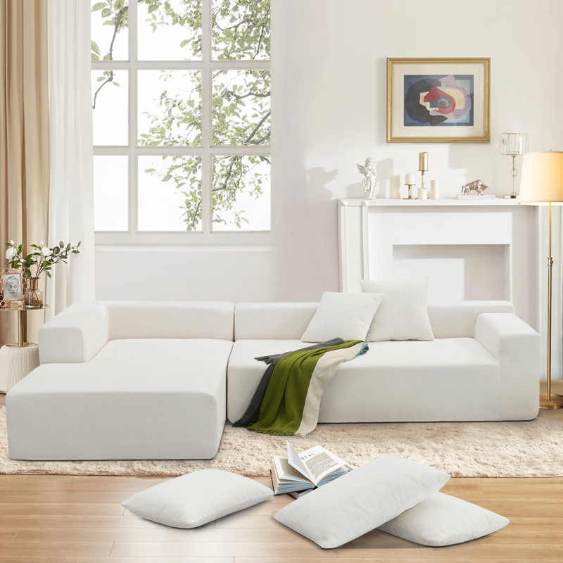 Canapé modulaire en tissu chenille 4 places, Chenille crème