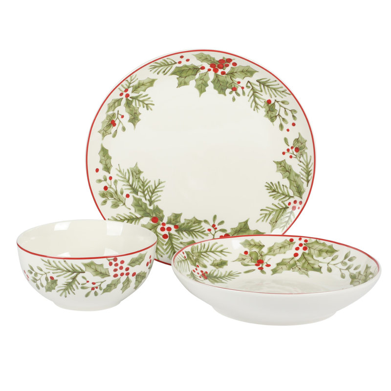 Gibson Home 12 Piece Festive Berries Decorated Porcelain Dinnerware Set