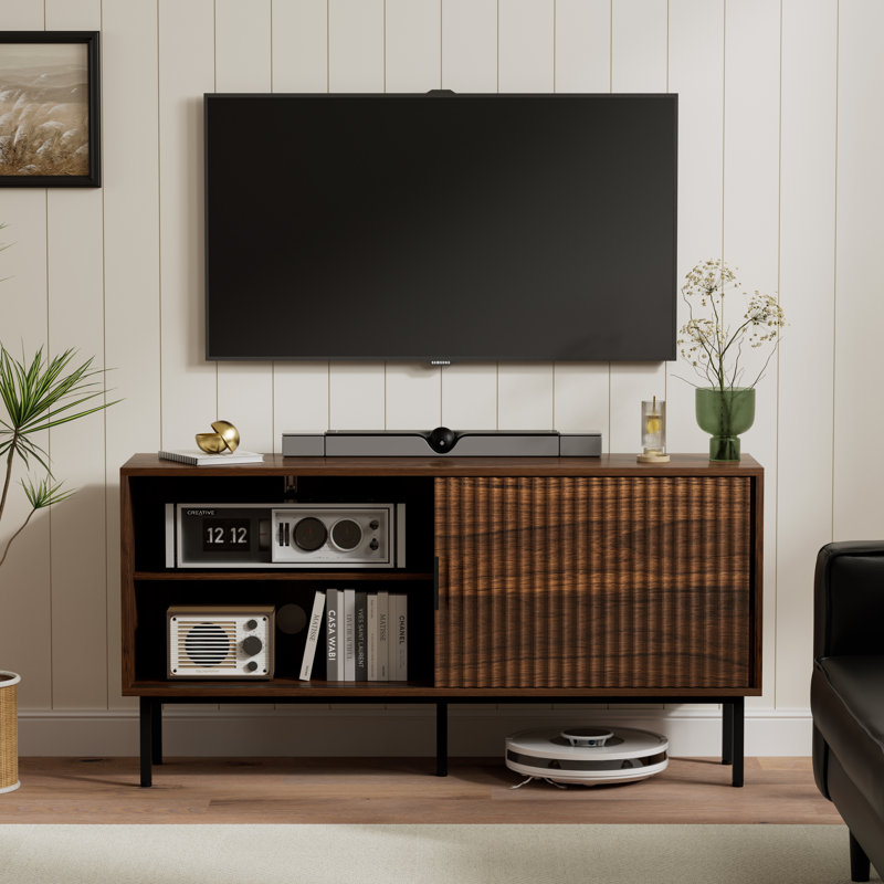 Meuble télé 47 po avec meuble de rangement cannelé pour le salon, Brun
