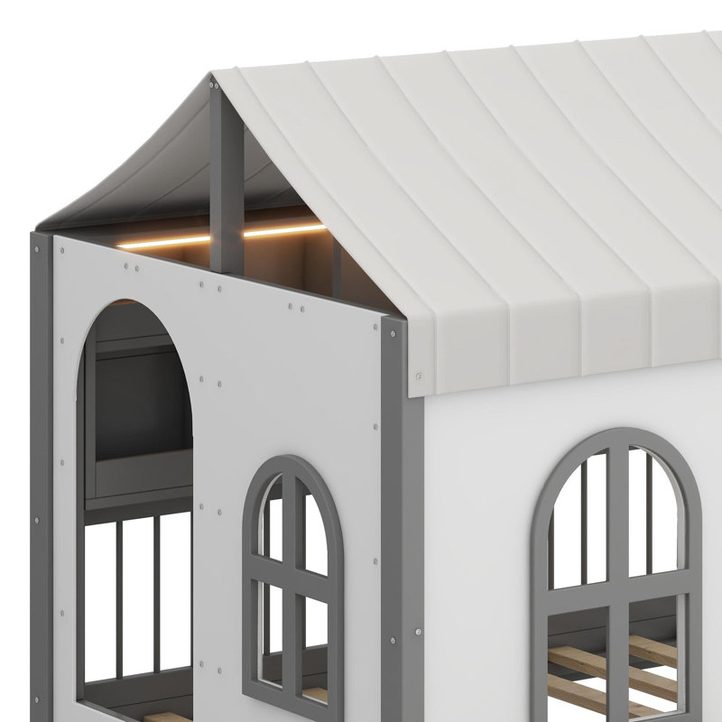 Lit maison avec grands tiroirs, Gris