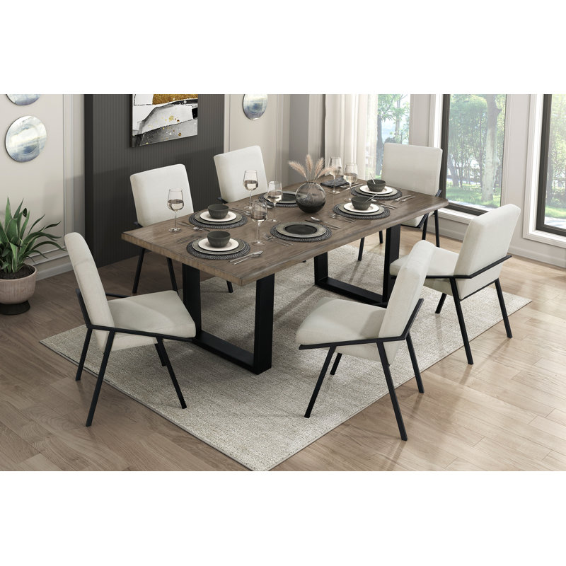 Ensemble contemporain de 2 chaises d'appoint à base en métal noir avec revêtement en tissu crème pour la salle à manger