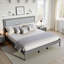 Upholstered Platform Bed with Tufted Headboard, Solid Rubberwood Panel Bed-1949761003