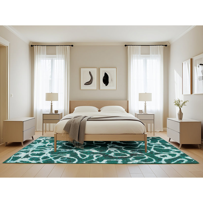 Tapis abstrait bleu sarcelle Ajim, Rectangle 5 pi x 8 pi