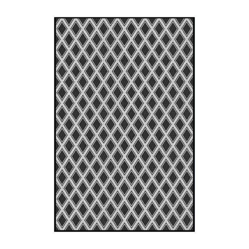 Tapis gris/zone noire à motifs, Rectangle 5 pi x 7 pi