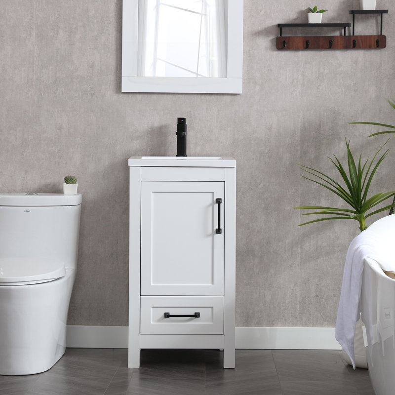 Dakhi 18'' Narrow Depth Free Standing Single Bathroom Vanity with Ceramic Top, White