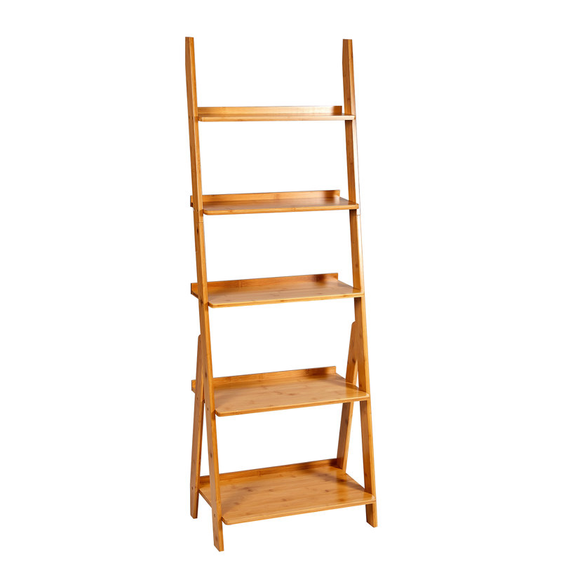 Elberta Bamboo Ladder Bookcases Ladder Bookshelf Storage Rack Flower Plant Stand Shelf Organizer Display Shelf, Light Brown