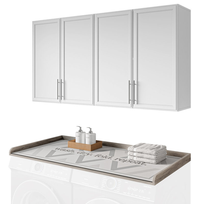 60" Laundry Room Wall Cabinets and 27.6" x 57" Washer and Dryer Countertop Set, Gray, 27.6" H x 57" W