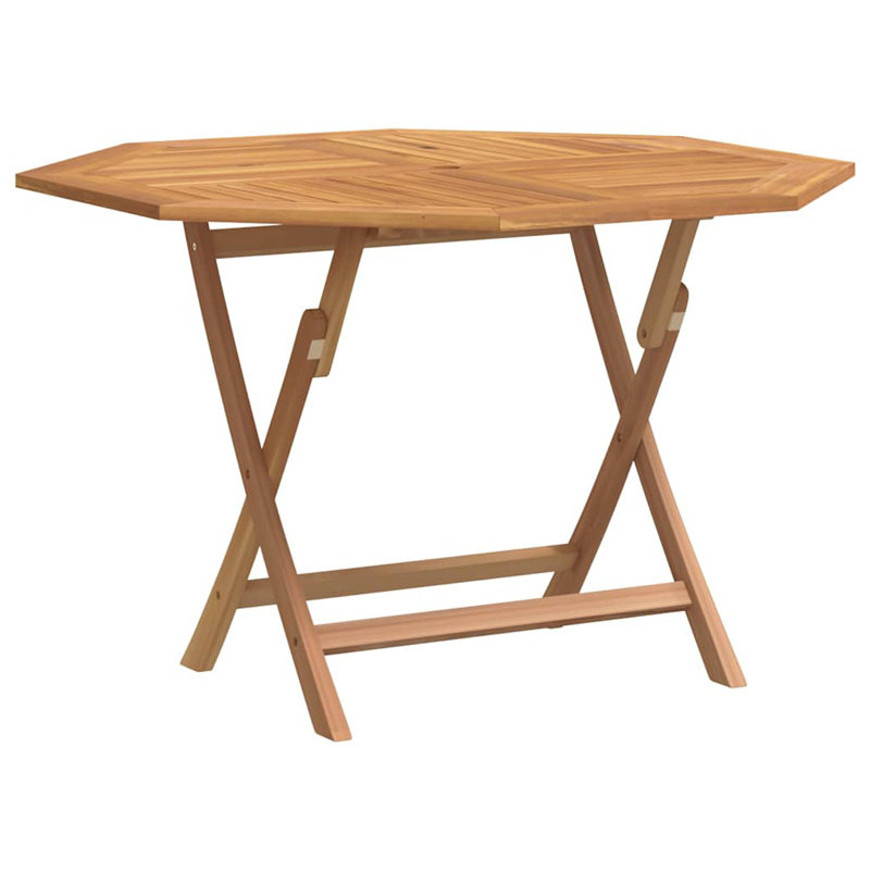 vidaXL Folding Dining Table Octagon Patio Table Solid Teak Wood Brown for 4 People with Umbrella Hole Compact Design for Garden and Patio 43.3"x43.3"x29.5"