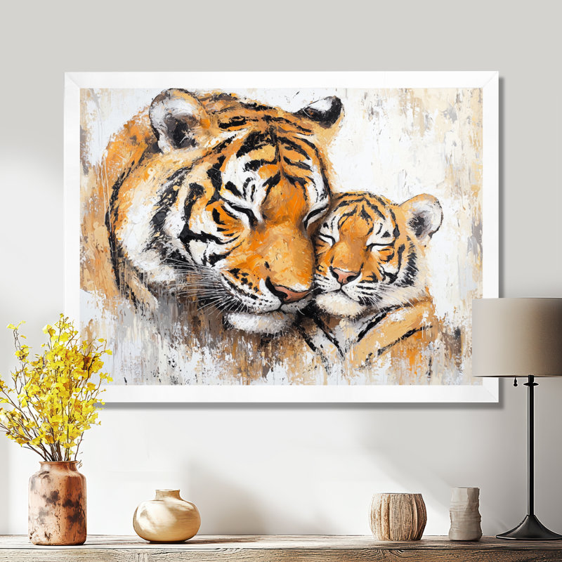 «Tiger Family Bonding II - Tiger», reproduction d'art murale, H 34 po x l 44 po, Blanc