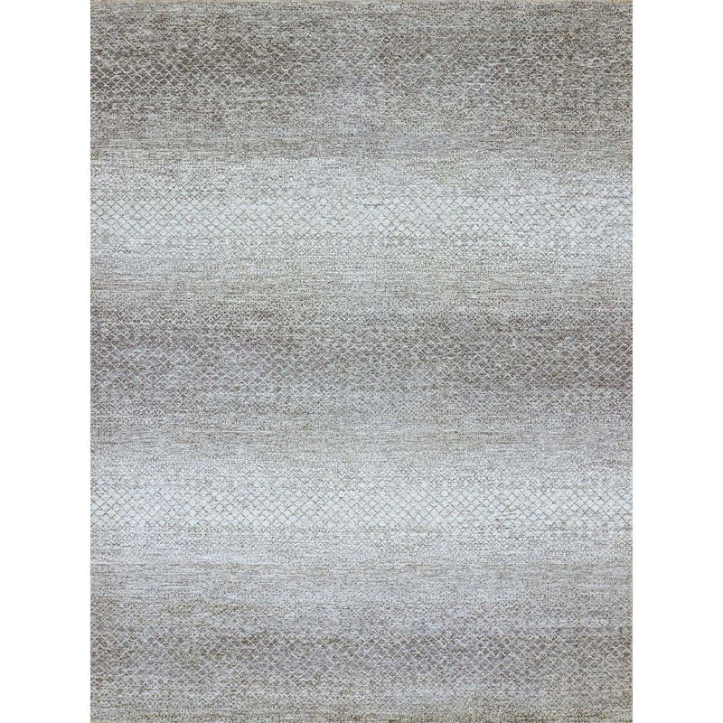 Tapis géométrique rectangulaire en laine noué à la main beige / gris, Rectangle 8 pi x 10 pi