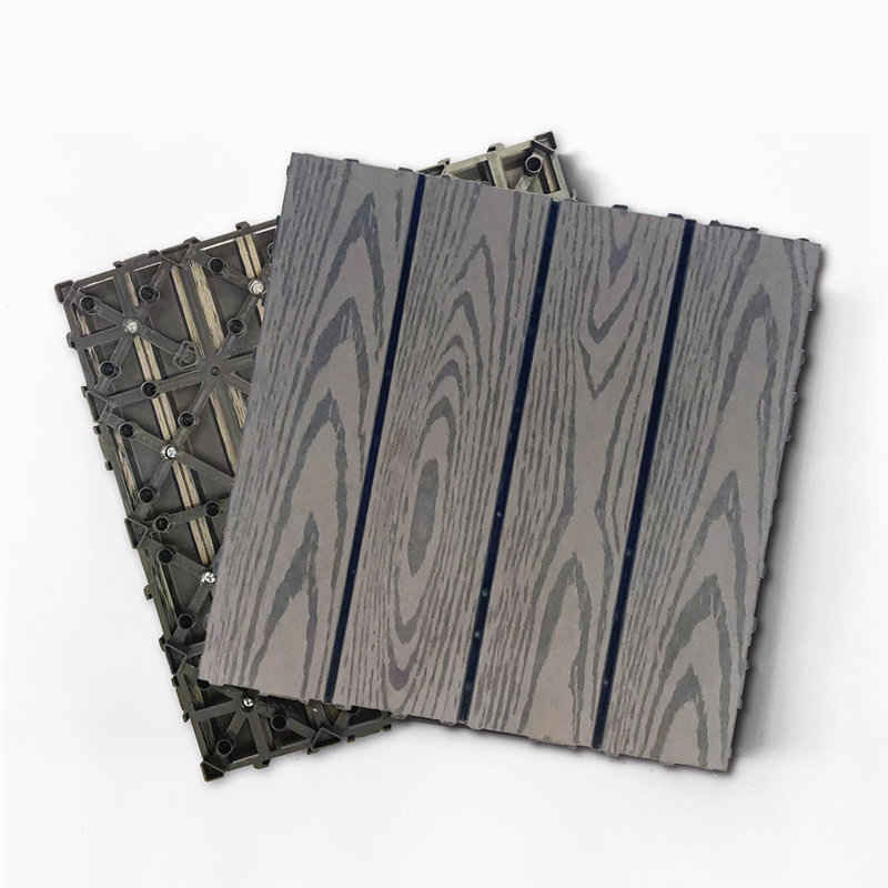 Ensemble de 20 tuiles de terrasse en bois et en plastique, Gris foncé