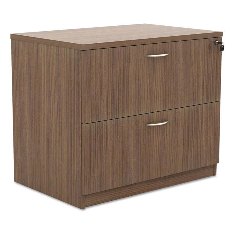 Modern Walnut 2-Drawer Lockable Lateral File Cabinet