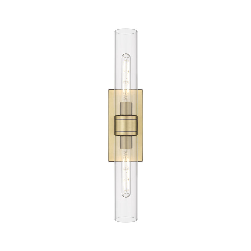 Luminaire de meuble-lavabo mural 2 lumières 11 po Amalle, Transparent, Laiton brossé, 3" H x 24" W x 3.88" D