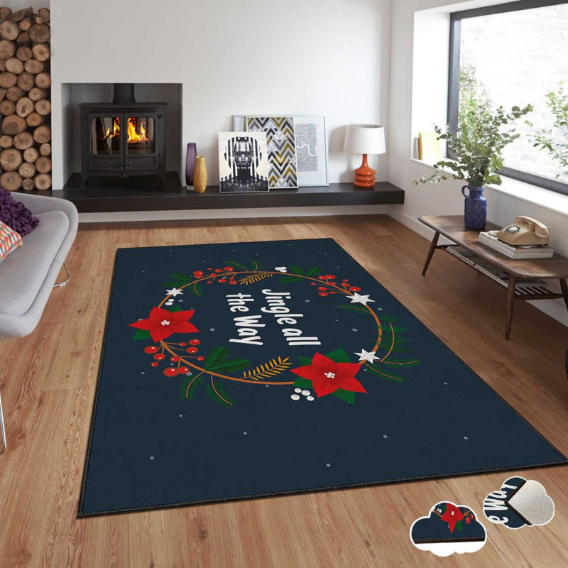 Tapis bleu marine en polyester tissé à la machine Rectangle Bruhn, Rectangle 2 pi 7 po x 4 pi 7 po
