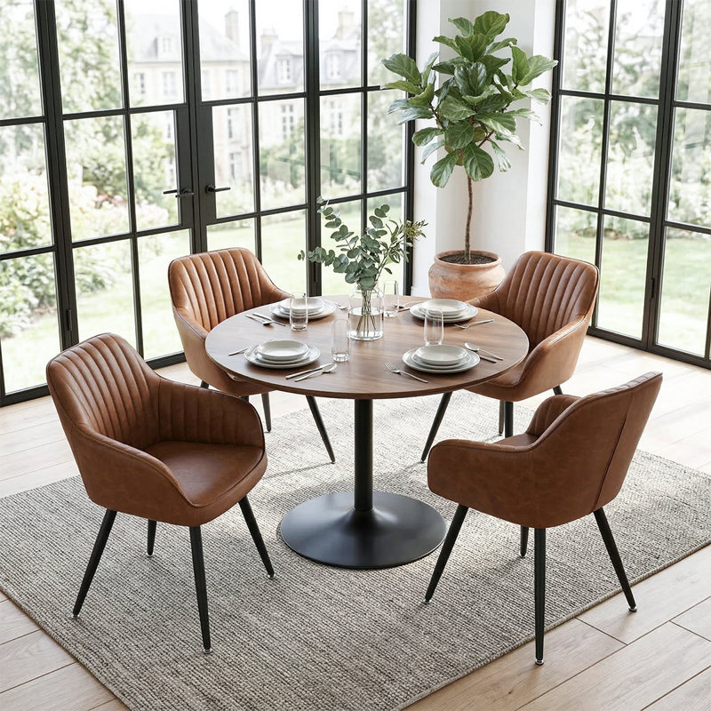 Chaises de salle à manger rembourrées modernes avec accoudoirs, fauteuils de baril en similicuir, chaises de cuisine et de salle à manger capitonnées Channel