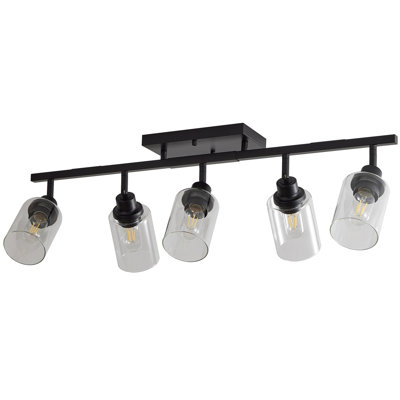 Luminaire à 5 rails, conception moderne, têtes rotatives, abat-jour en verre, fixation au plafond, pour salle de bain, salle à manger, éclairage intérieur noir, style rustique, lumières multiples, compatible avec DEL
