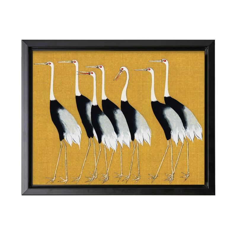 Ogata Korin - Grues rouges japonaises, H 11 po x l 14 po, Canevas, Cadre noir