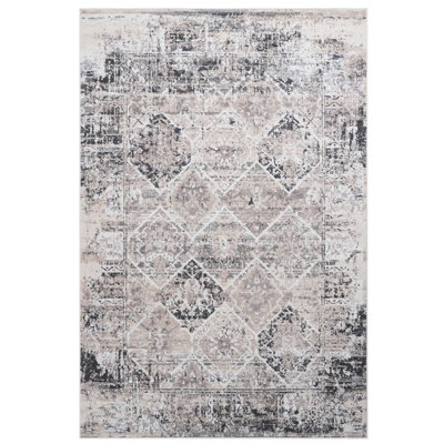 Tapis 8 x 10 Loom & Collection, crème / anthracite, teinté, sans perte de poils, pour chambre à coucher, salle à manger, tapis crème / anthracite de bureau, teinté, entrée idéale, maison