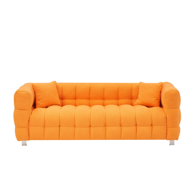 Upholstered Sofa, 28" H x 80" W x 29" D, Orange Polyester Blend