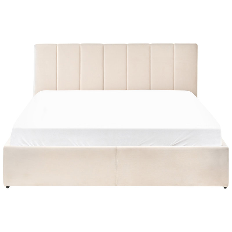 Upholstered Ottoman Storage Bed, Light Beige, European Kingsize (160 x 200 cm)