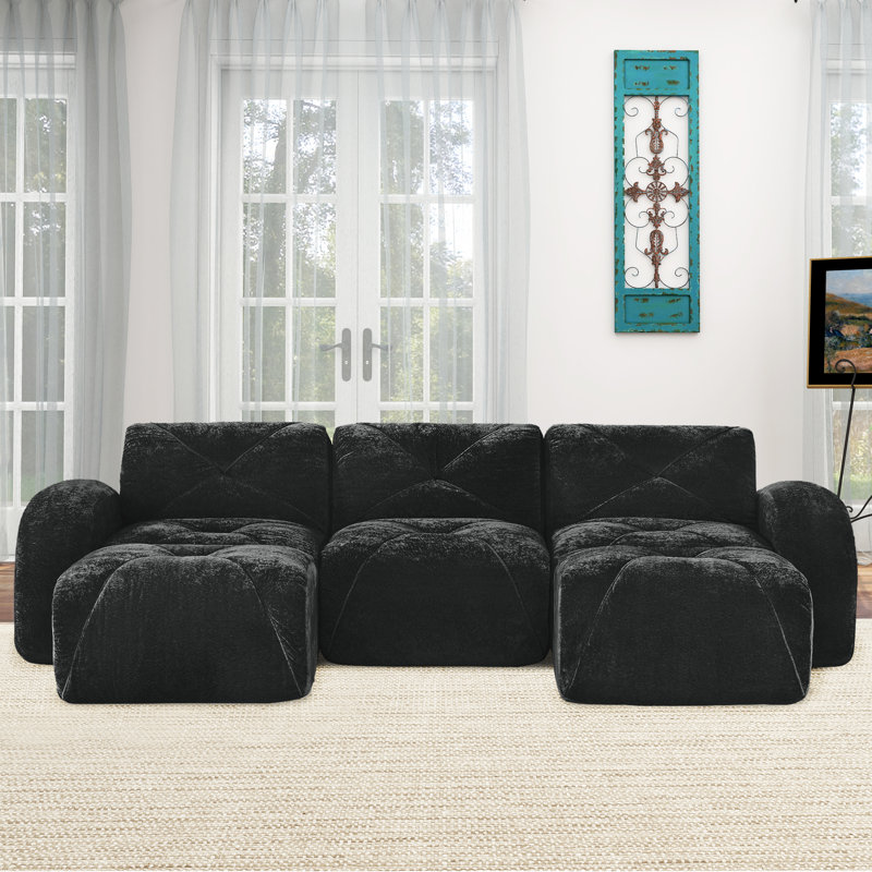 Ensemble de canapé en forme de U à compression de 110 pouces, canapé modulaire moderne à trois places avec repose-pieds, canapé rembourré pour le salon ou la chambre à coucher, aucun assemblage requis.