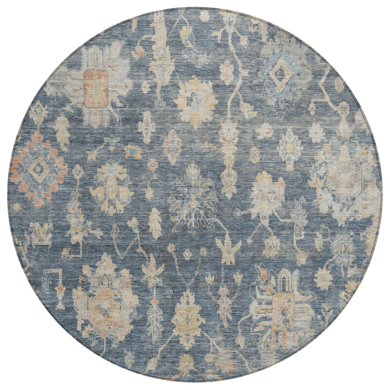 Machine Washable Indoor/Outdoor Wagenen ACN2355 Traditional Rug, Round 8'