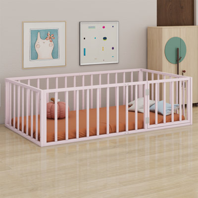 Metal Floor Bed Frame With Fence And Door