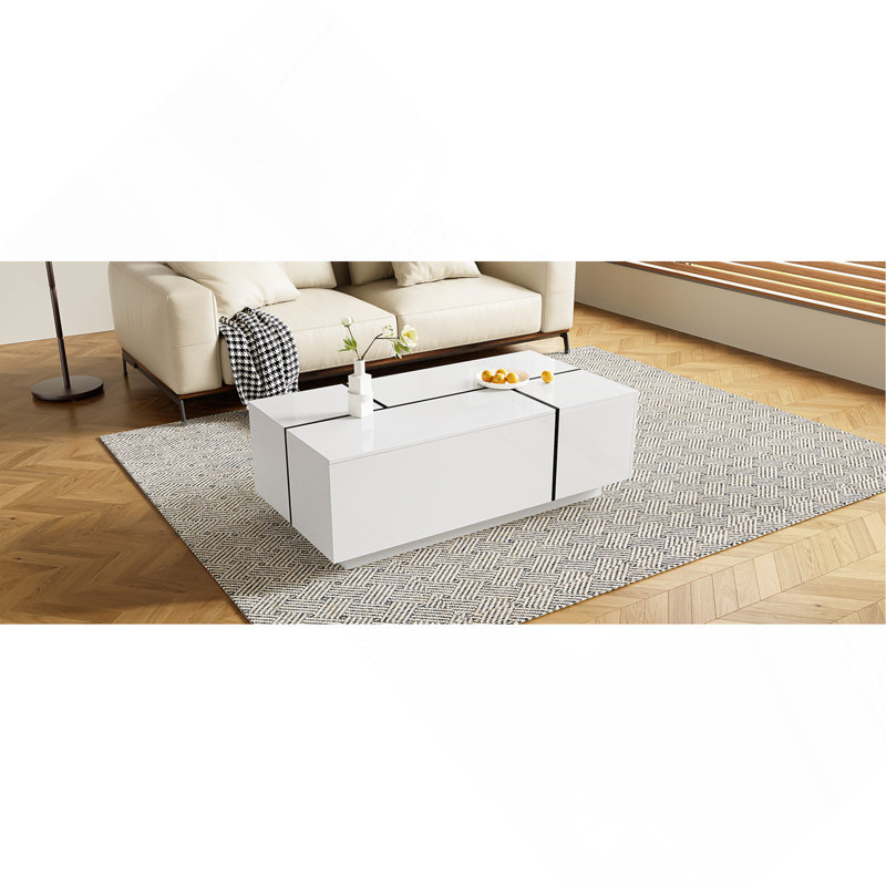 Table basse extensible de 47,2 po à 72,7 po, table basse multifonctionnelle avec finition ultrabrillante, table basse avec 2 espaces de rangement cachés et 2 tiroirs pour le salon