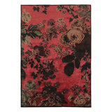 Rug & Kilim’S Modern Rug, Crimson Red With Rose Floral Pattern - Rug & Kilim