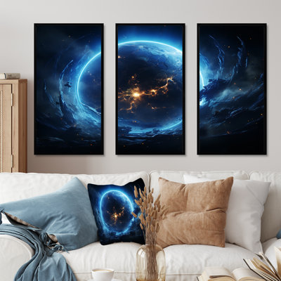 White And Blue Cosmic Space Landscape II - Space Planet Wall Art