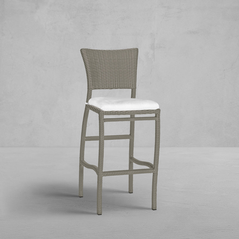 Skye 30" Patio Bar Stool with Cushion, Welt, Indigo Velvet, Oyster