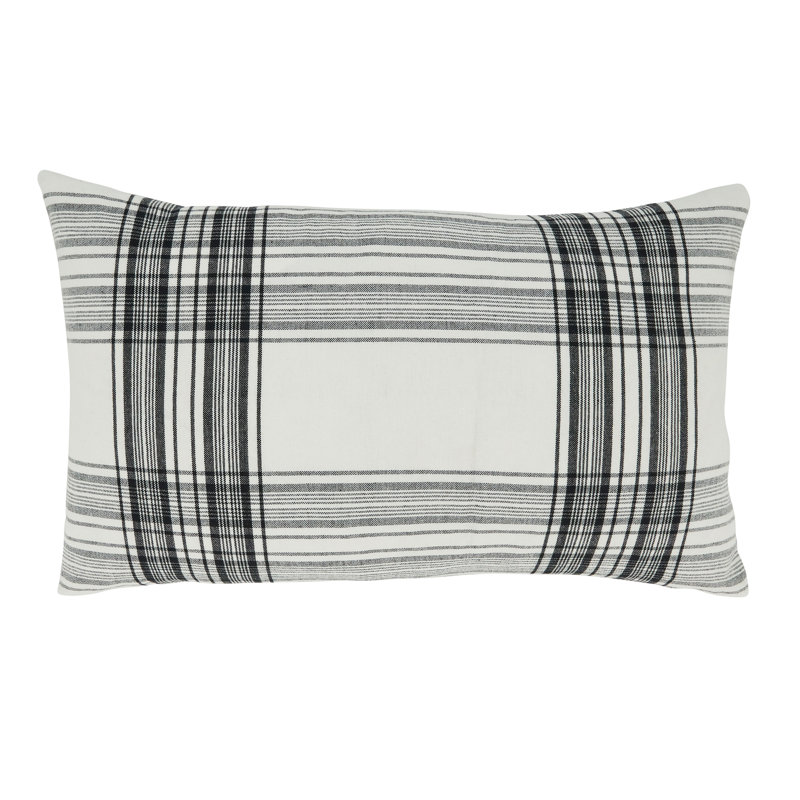 Black and White Plaid Cotton Rectangular Throw Pillow