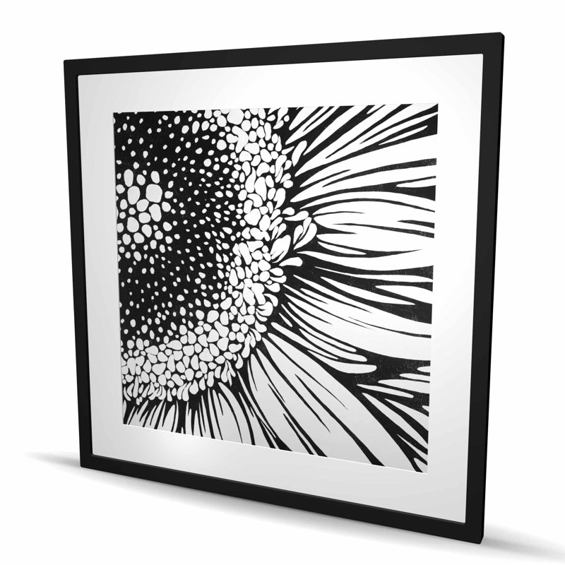 Gerbera imprimé floral avec passe-partout - décoration florale, H 36 po x l 36 po, Noir