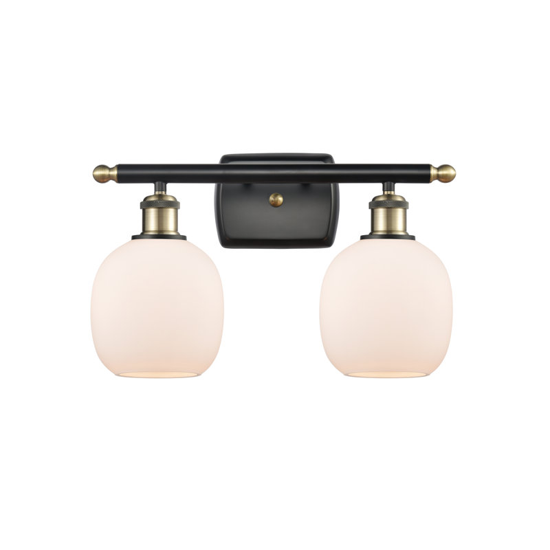 Éclairage de salle de bain à intensité variable 2 lumières Carlucci, Blanc mat, Laiton antique noir, Ampoule non incluse
