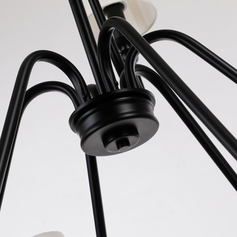 Traditional 9-Light 2-Tier Chandelier with Beige Fabric Shade, Noir mat