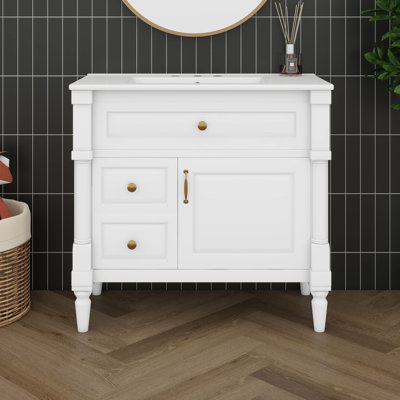 Meuble-lavabo de 36 po avec lavabo, tiroir basculant, porte à fermeture douce, meuble-lavabo moderne avec 2 tiroirs et tablette réglable
