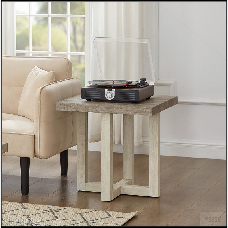 Table de bout contemporaine Luno, gris vieilli et beige, Gris patiné, Multi
