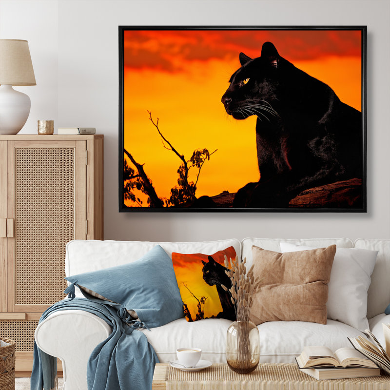 «Black Panther Silent Shadows Silhouette» sur toile, H 34 po x l 44 po, Cadre flottant noir