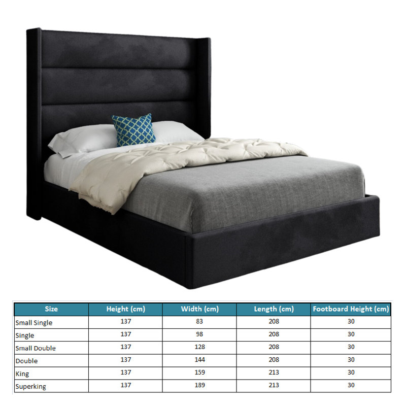 Antoan Upholstered Bed, Black, Small Single (2'6)