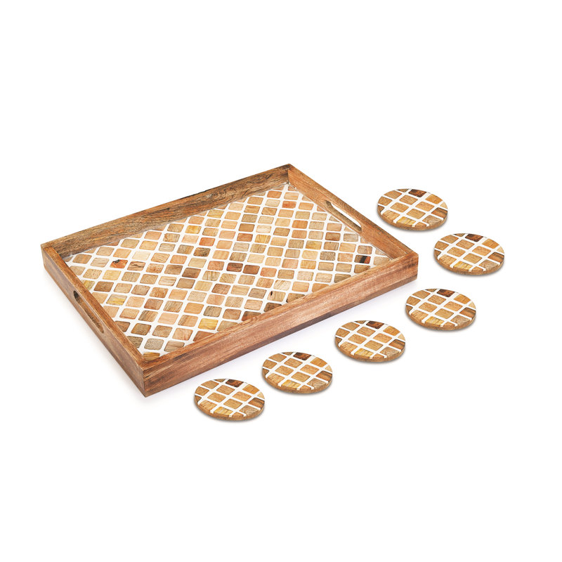 Ahsan Solid Wood Tray, White/Wood