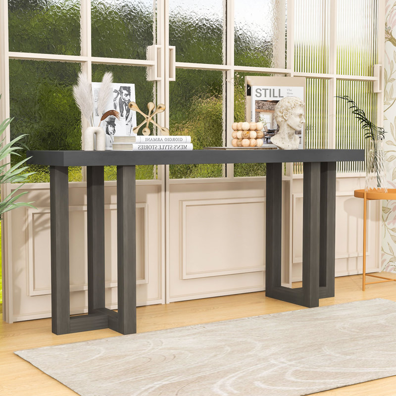 Console contemporaine au design géométrique unique et parfaite pour les couloirs, Plateau gris foncé / base gris clair