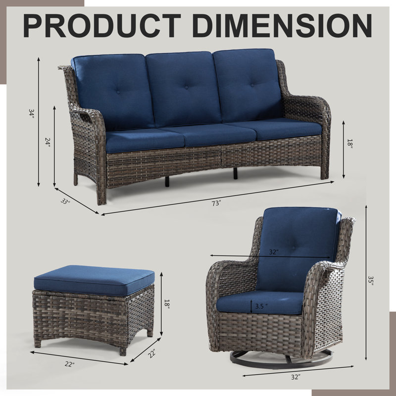 Anahit Wicker 10 - Person Patio Conversation Set with Cushions, Navy