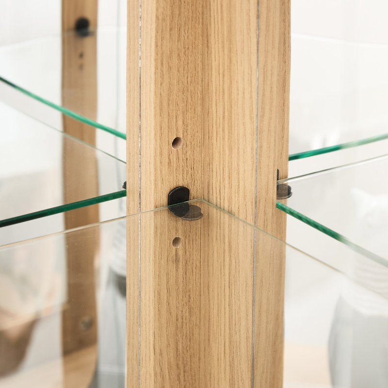 Porte-objets en chêne - Présentoir élégant avec tablettes réglables et armoire de rangement avec éclairage