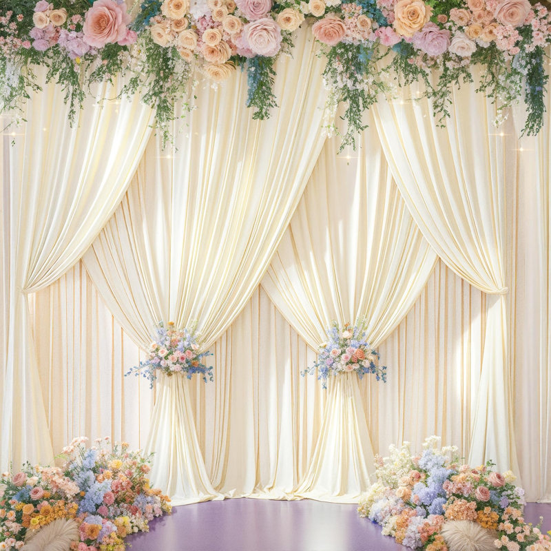 Wrinkle Free Wedding Backdrop Curtains 4 Panels, Champagne