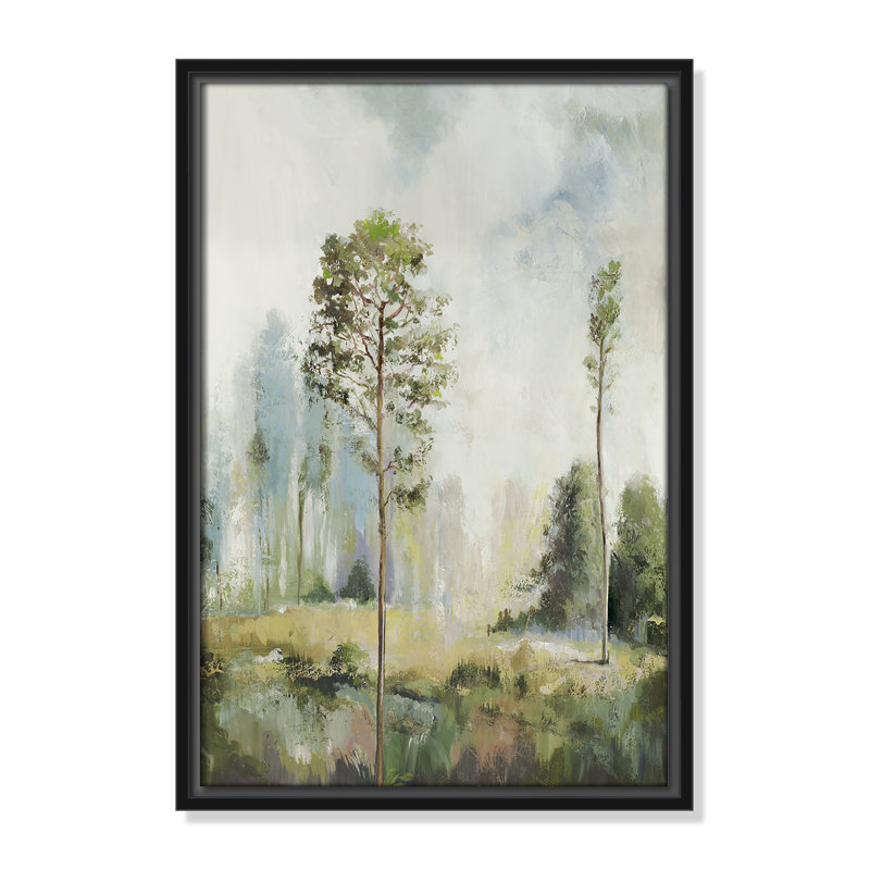 Teton Tall Green Trees I by Teton Pearce - Floater Frame Print on Canvas, 19.5" H x 13.5" W, Black