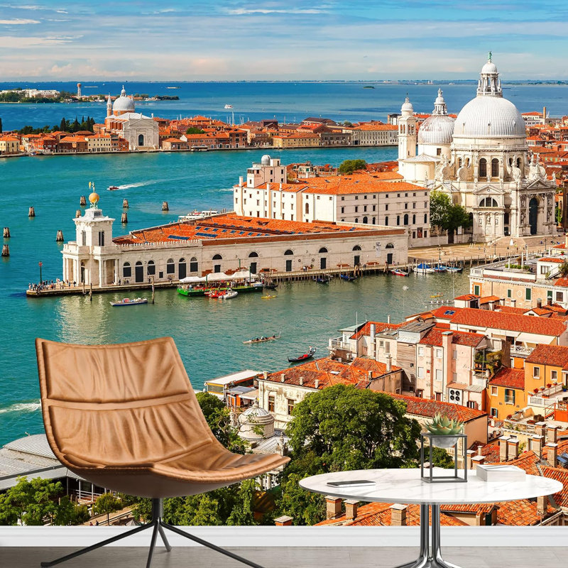 Photographie aérienne Italie Venise Canal Harbor Paysage urbain historique, L 100 po x l 144 po